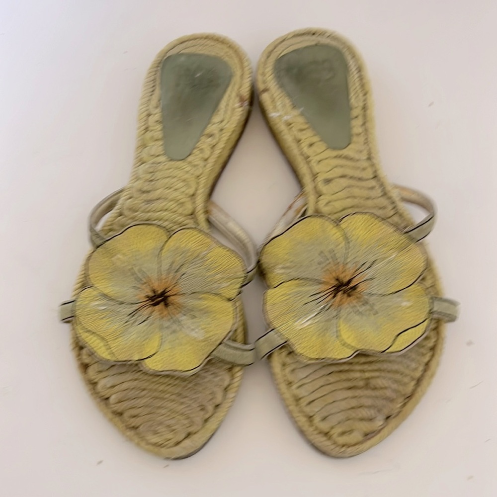 Vintage Ras Flat Floral Espadrille Embellished Sandals, size EU 37/6.5